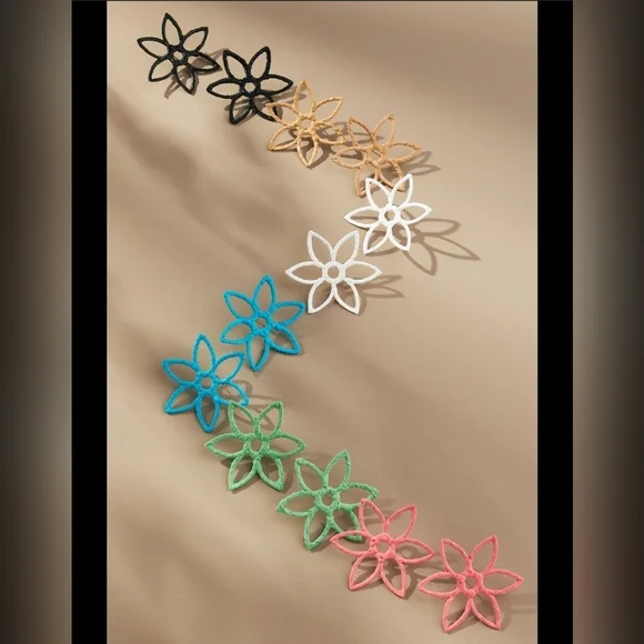 Anthropologie, Open Flower Raffia Woven Earrings, Tan - NEW! - Picture 2 of 10